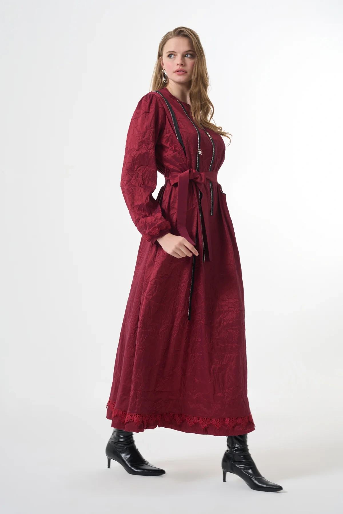 Misswhence Tafta Crush Elbise Bordo 38804