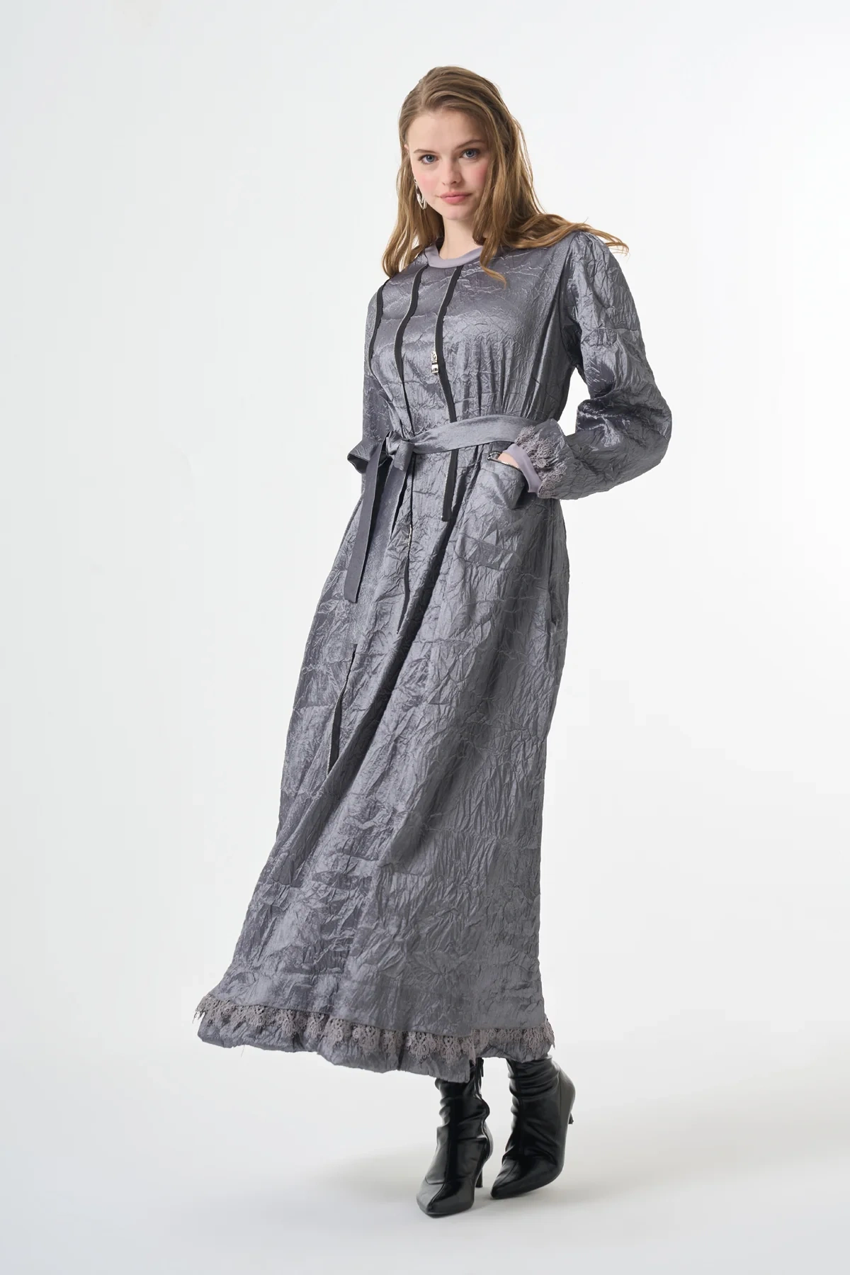 Misswhence Tafta Crush Elbise Gri 38804