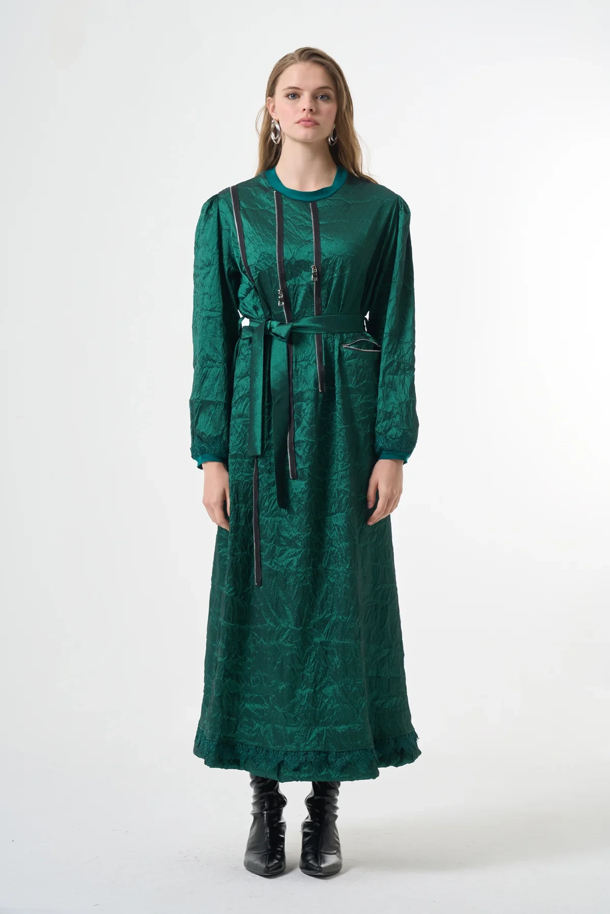 Misswhence Tafta Crush Elbise Yeşil 38804