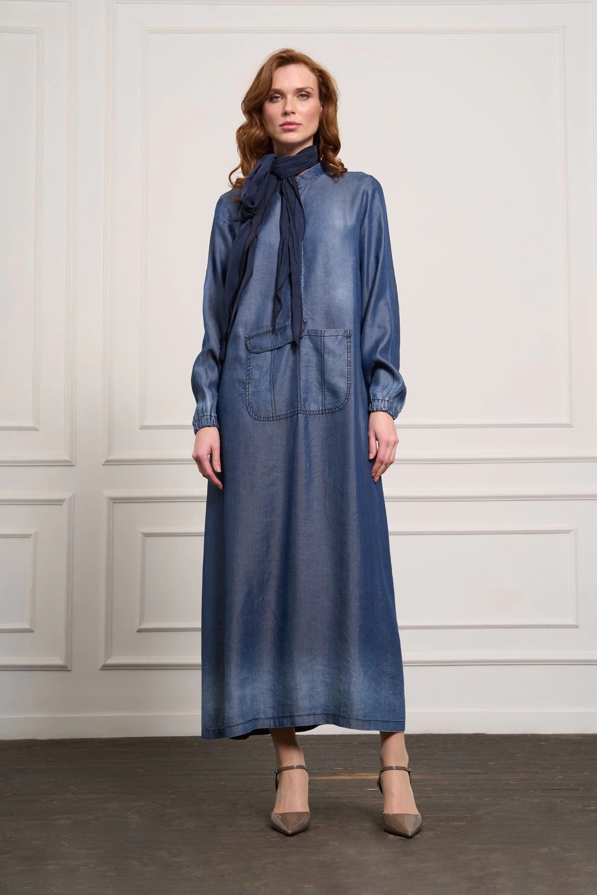 Misswhence Tencel Kot Elbise Lacivert 37804