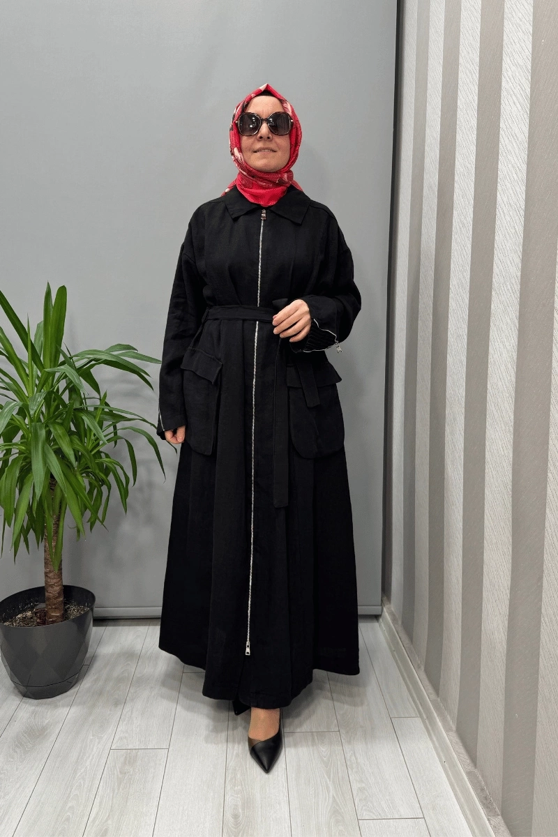 Misswhence Torba Cepli Keten Pardesü Siyah 37509