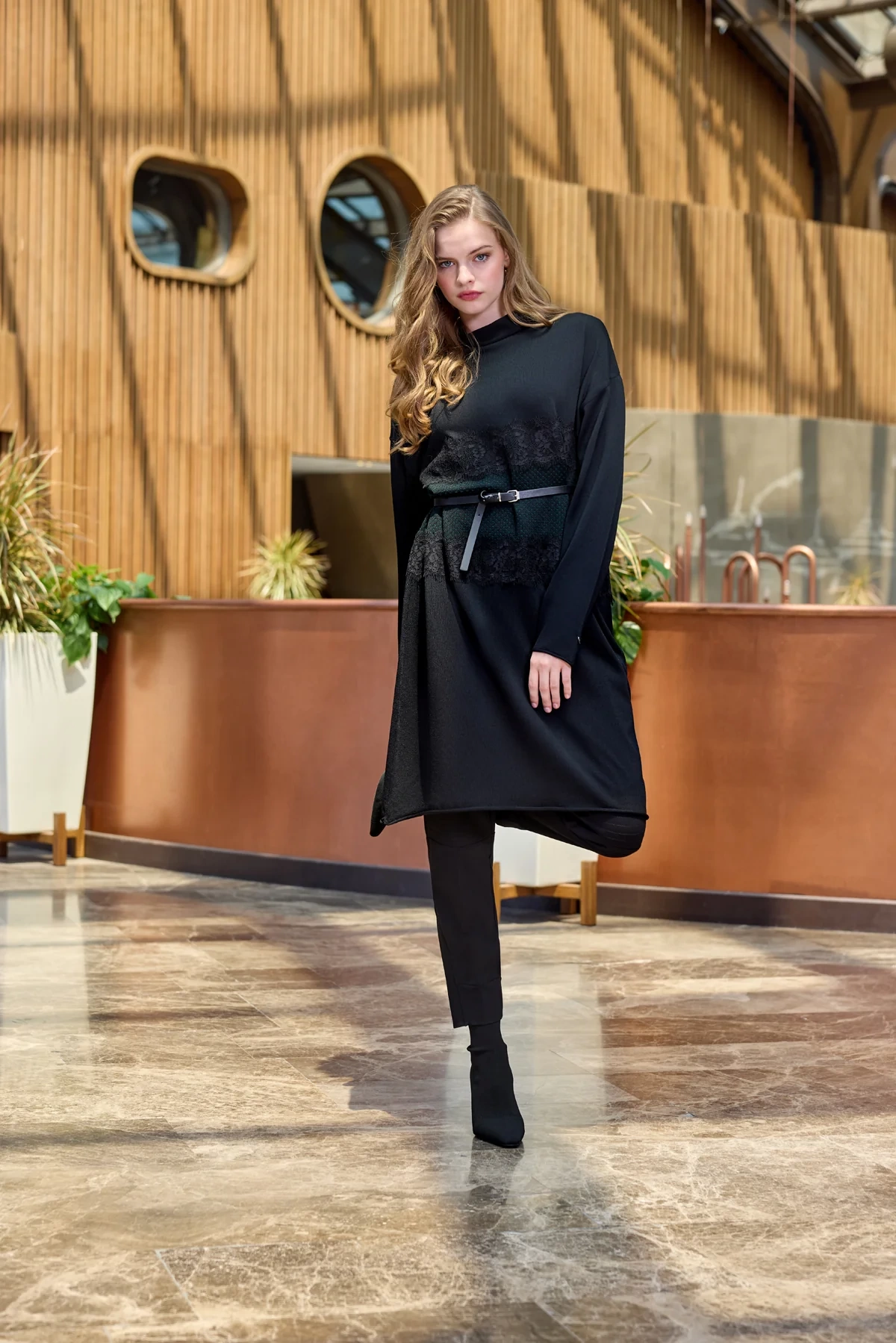 Misswhence Triko Dantel Detaylı Tunik Siyah Miss248