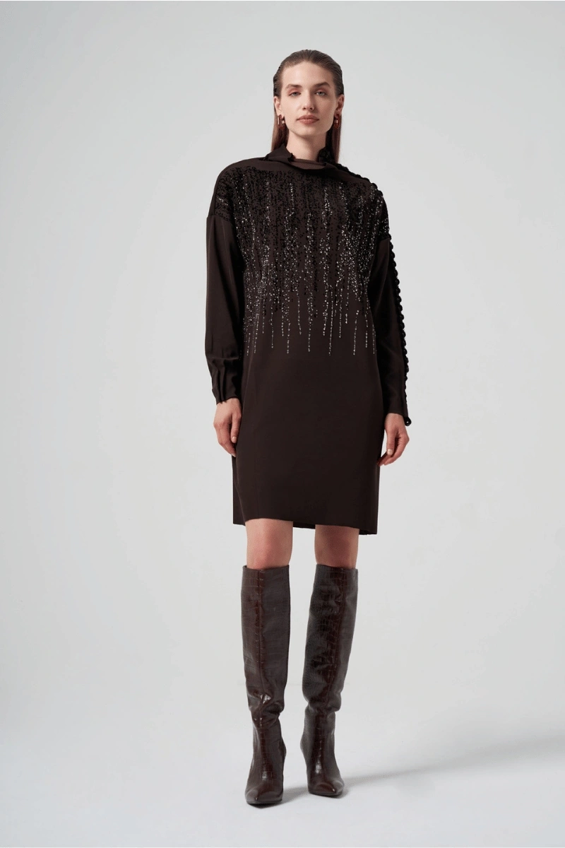 Misswhence Knit Look Stone Printed Tunic Brown 36012