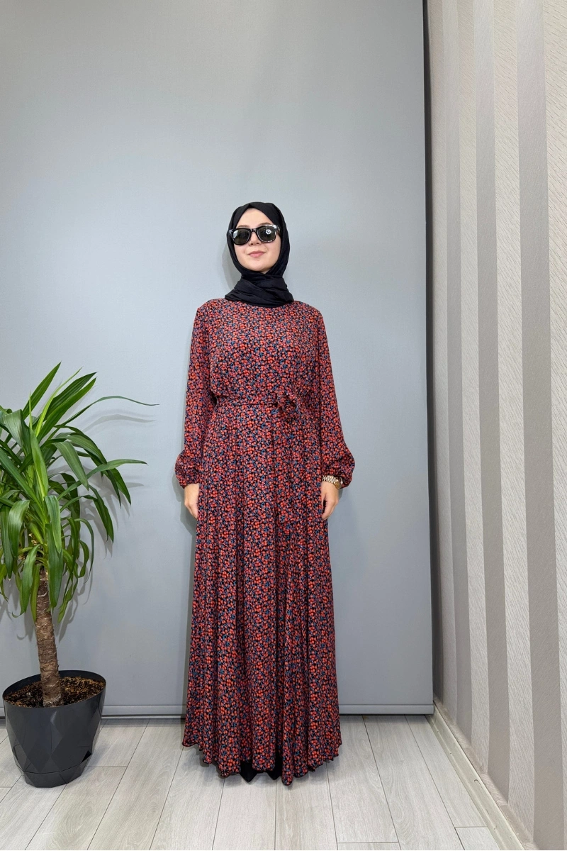 Misswhence Viscon Elbise Kırmızı Siyah 39844