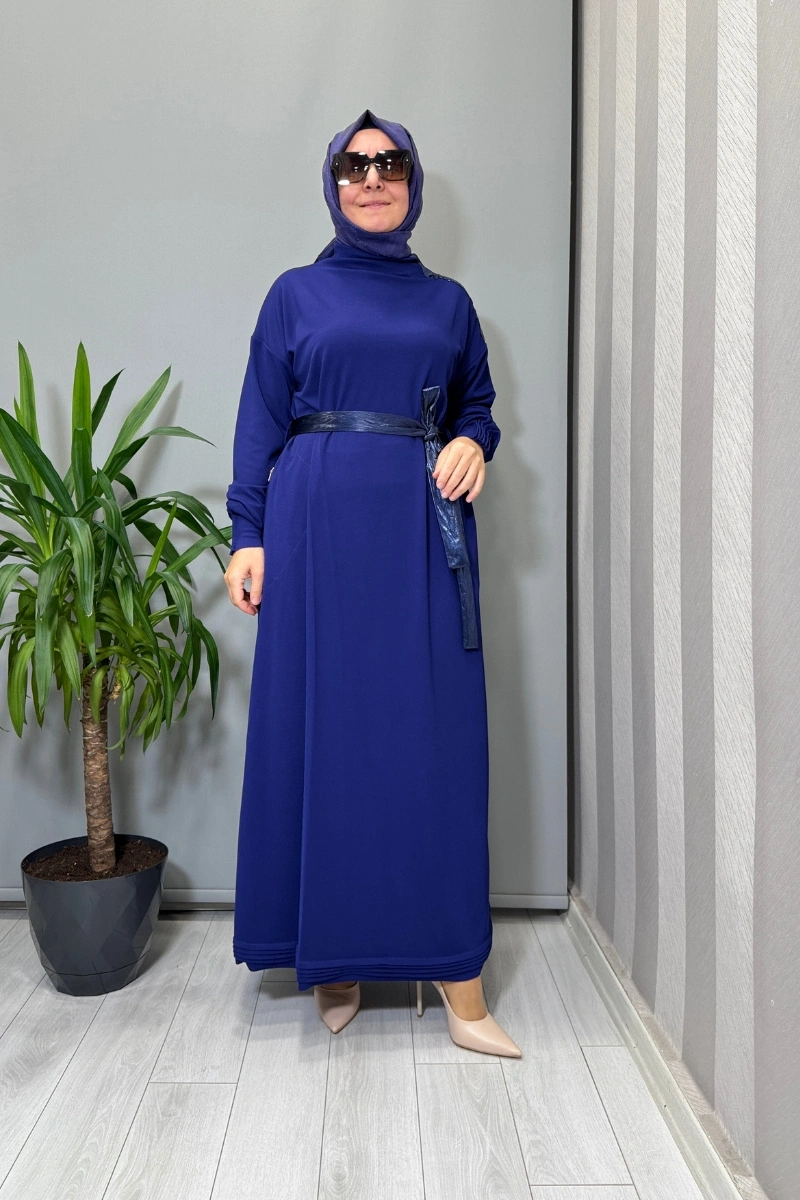 Misswhence Yaka ve Cep Fermuar Detaylı Örme Elbise Mor 38822