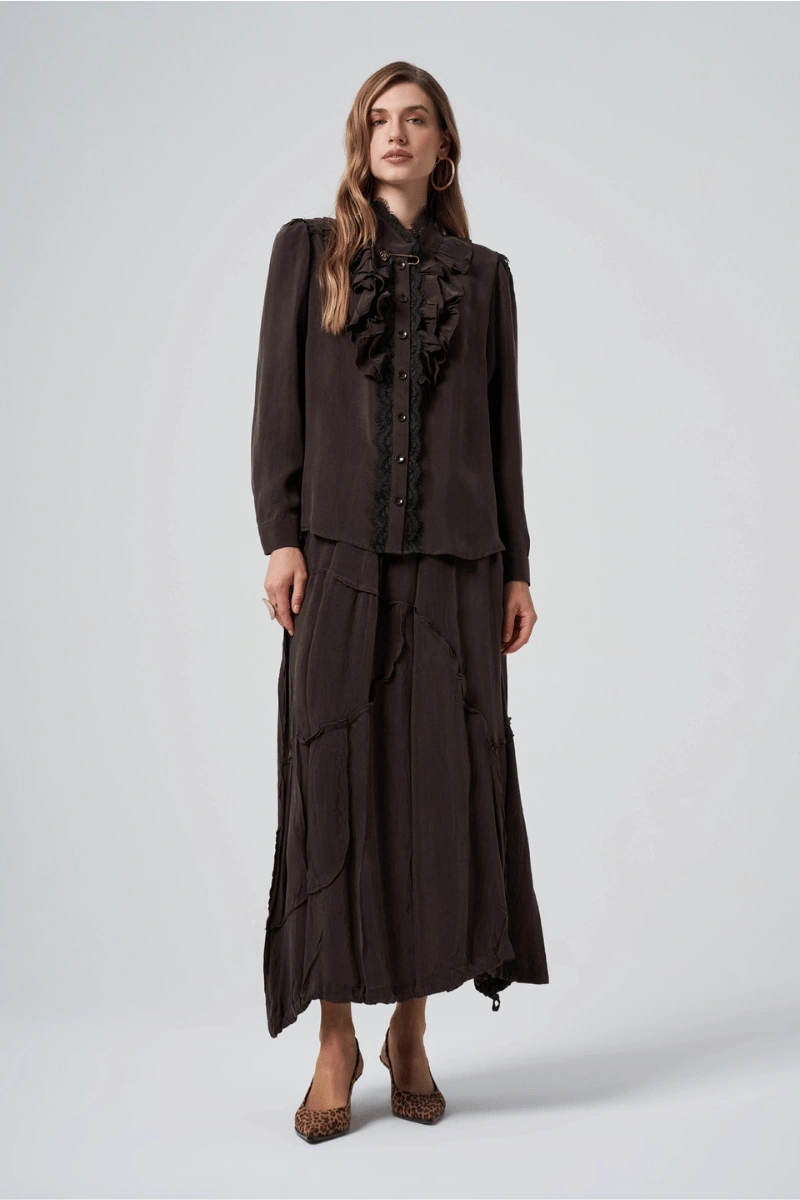 MissWhence Collar Ruffled Suit Brown 36030