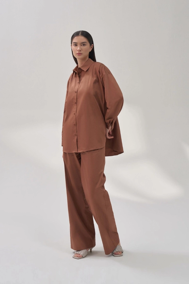 QOOQ Baz Pantolon Kahve 24SS301
