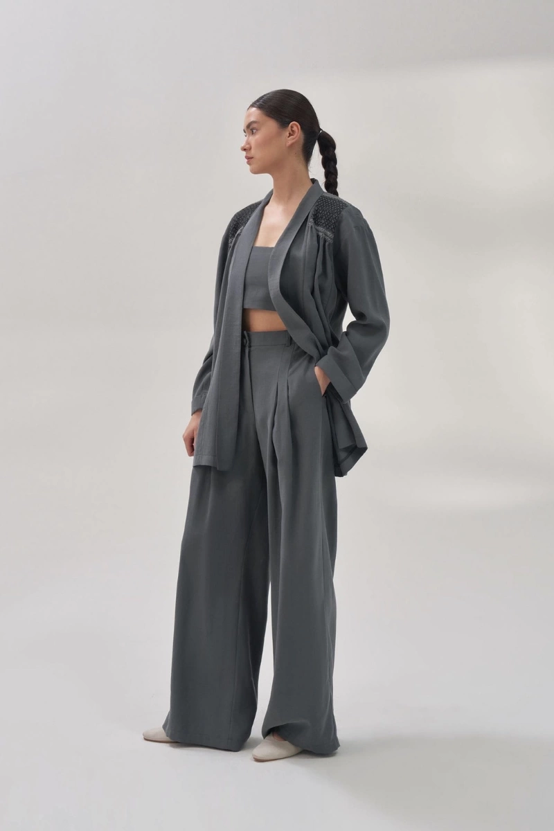 QOOQ Kroşeta Pantolon Petrol 24SS304