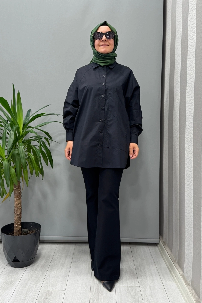 QOOQ Poplin Gömlek Siyah 25SS204