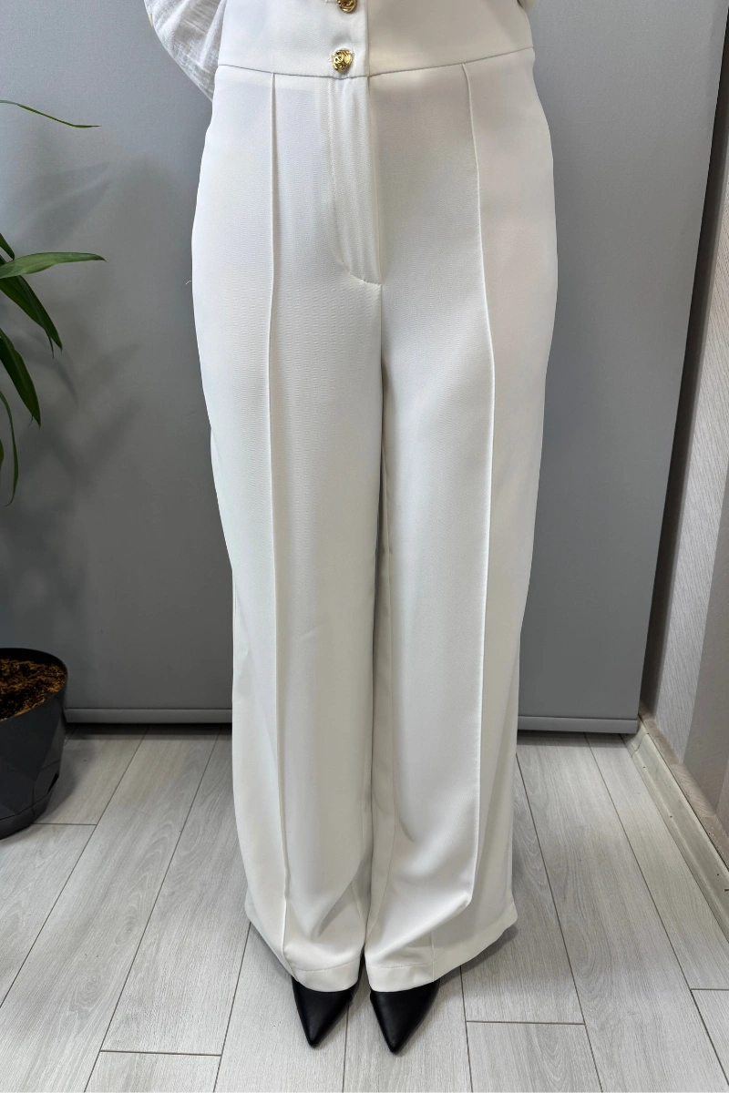 Sentez Arkası Lastikli Pantolon Beyaz 5662