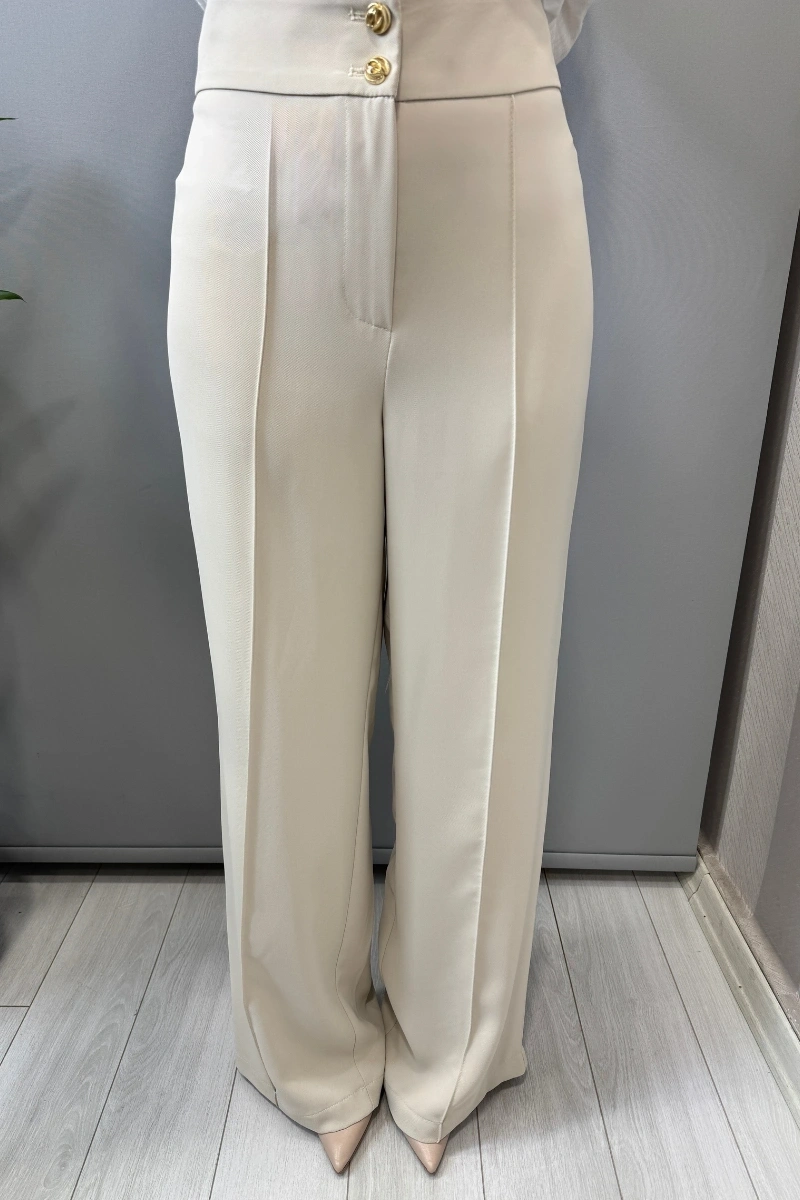 Sentez Arkası Lastikli Pantolon Taş 5662