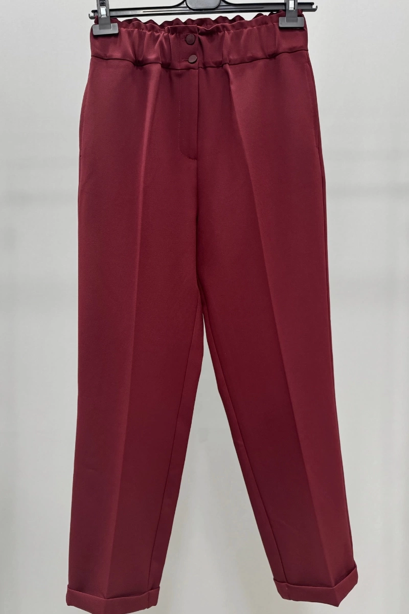 Sentez Beli Lastikli İnce Duble Paça Pantolon Bordo 5514