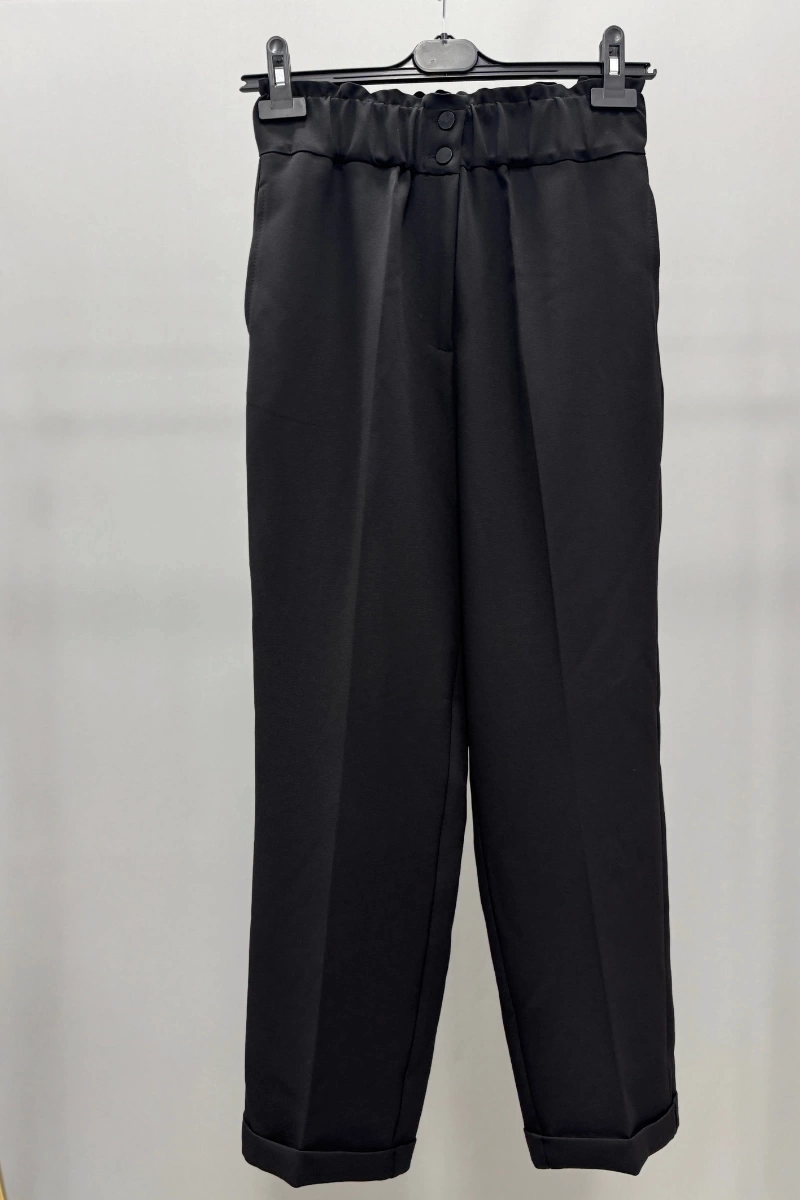 Sentez Beli Lastikli İnce Duble Paça Pantolon Siyah 5514