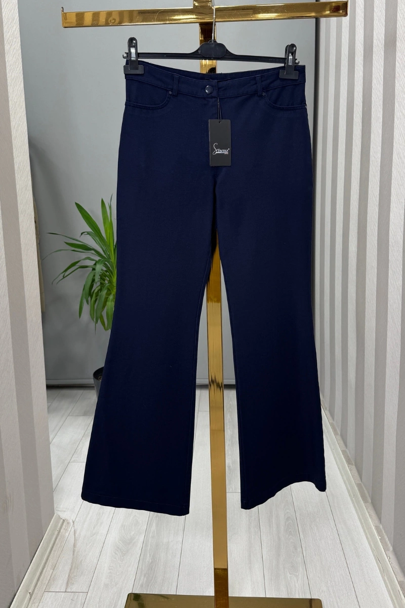 Sentez Kanvas İspanyol Paça Pantolon Lacivert 5531