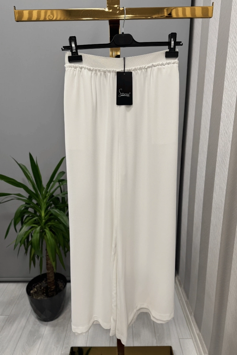 Sentez Logos Geniş Paça Pantolon Ekru 5561