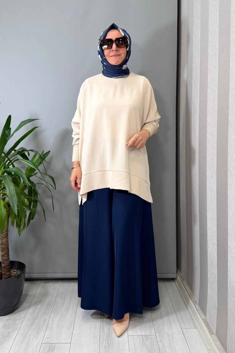 Sentez Logos Geniş Paça Pantolon Lacivert 5561