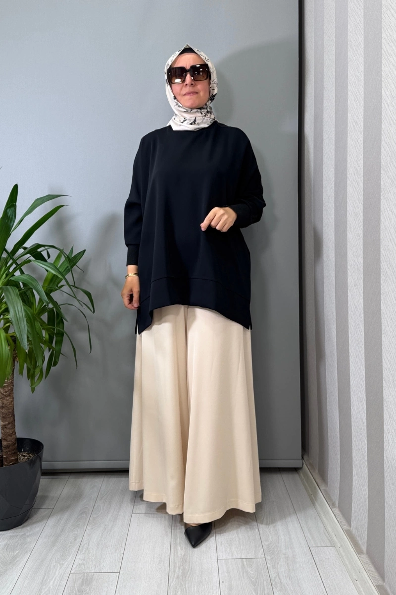 Sentez Logos Geniş Paça Pantolon Taş 5561