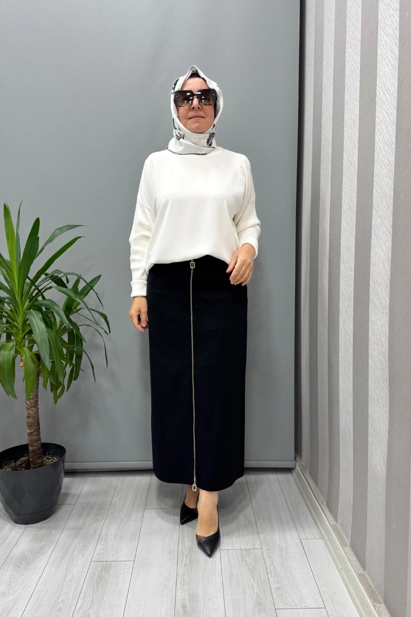 Sentez Önü Fermuarlı Spor Etek Siyah 5440