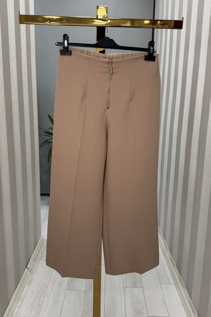 Sentez Queen Kısa Geniş Paça Pantolon Camel 5565