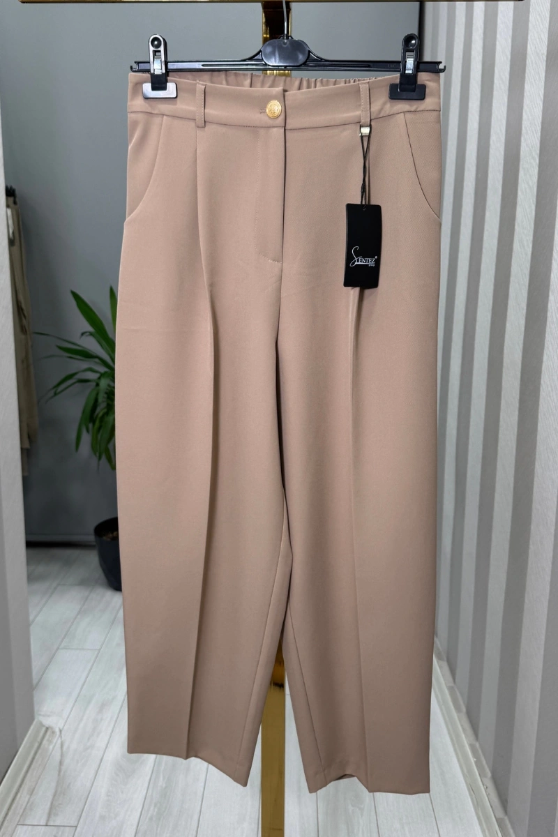 Sentez Roma Arkası Lastikli Pileli Pantolon Camel 5567