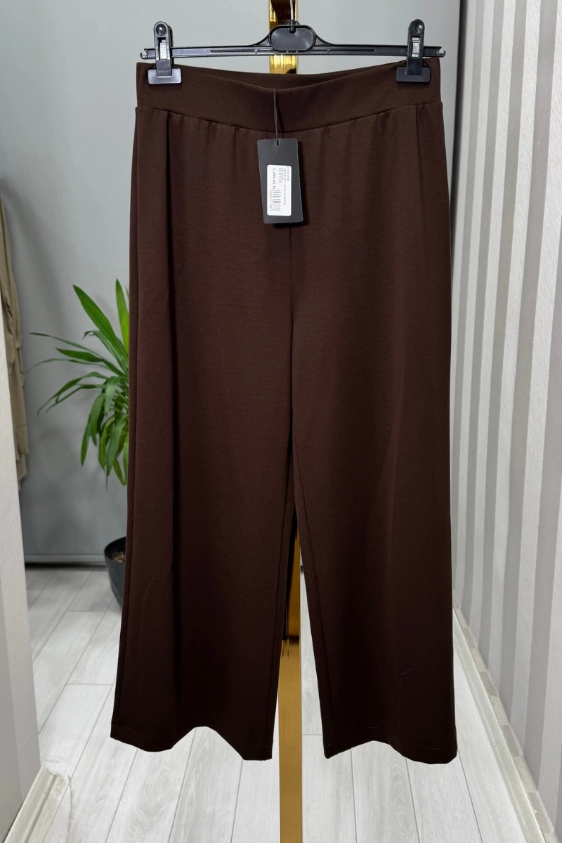 Sentez Venedik Beli Lastikli Geniş Paça Pantolon Kahve 5600