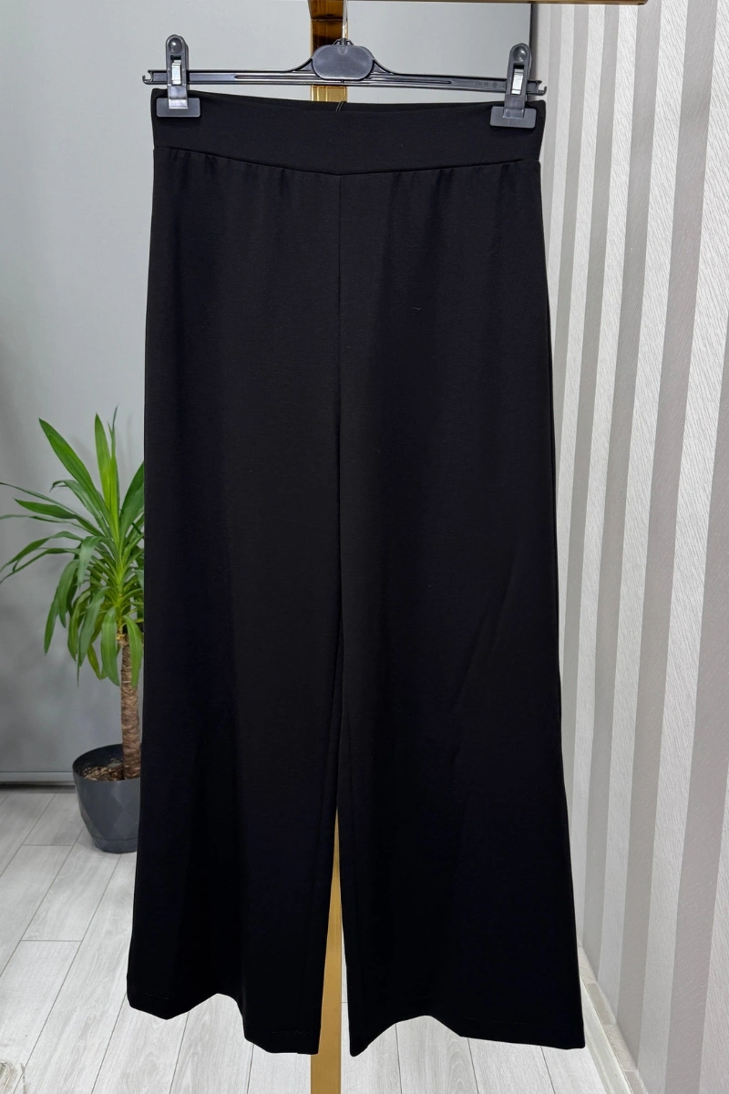 Sentez Venedik Beli Lastikli Geniş Paça Pantolon Siyah 5600