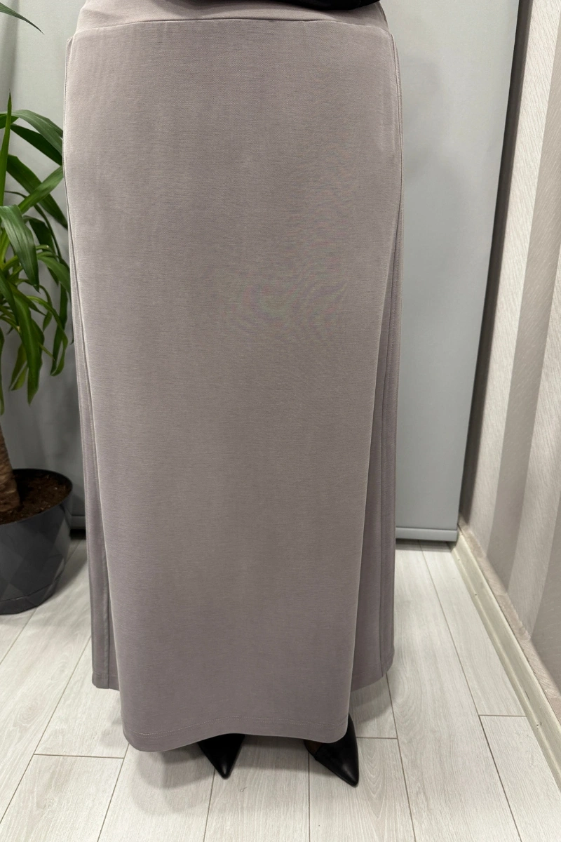 Sentez Yanı Nervürlü Etek Gri 5461