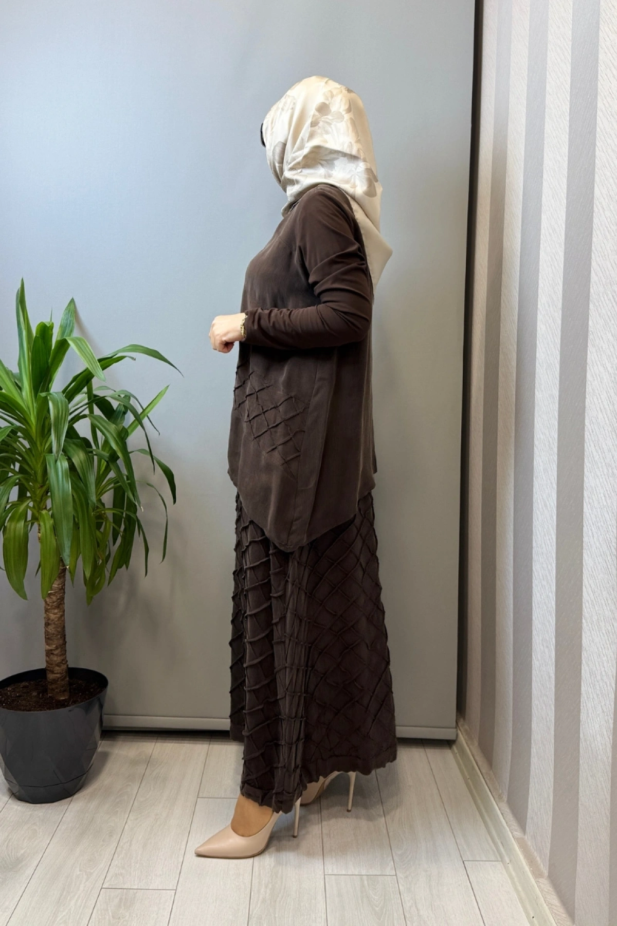 Misswhence Kafes Nervür Detaylı İpek Takım Kahve 39002