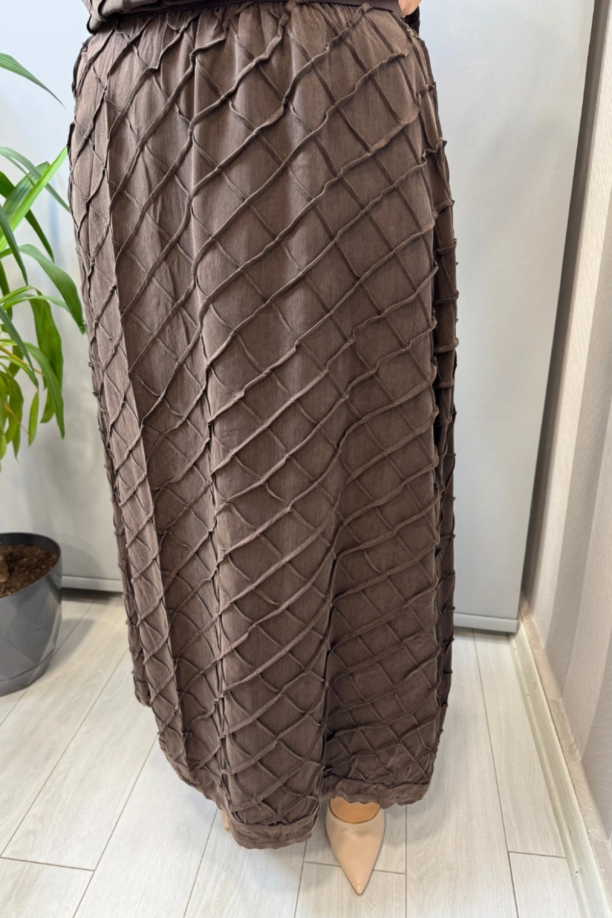 Misswhence Kafes Nervür Detaylı İpek Takım Kahve 39002