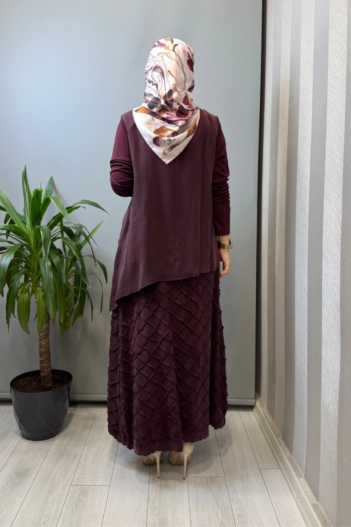 Misswhence Kafes Nervür Detaylı İpek Takım Bordo 39002