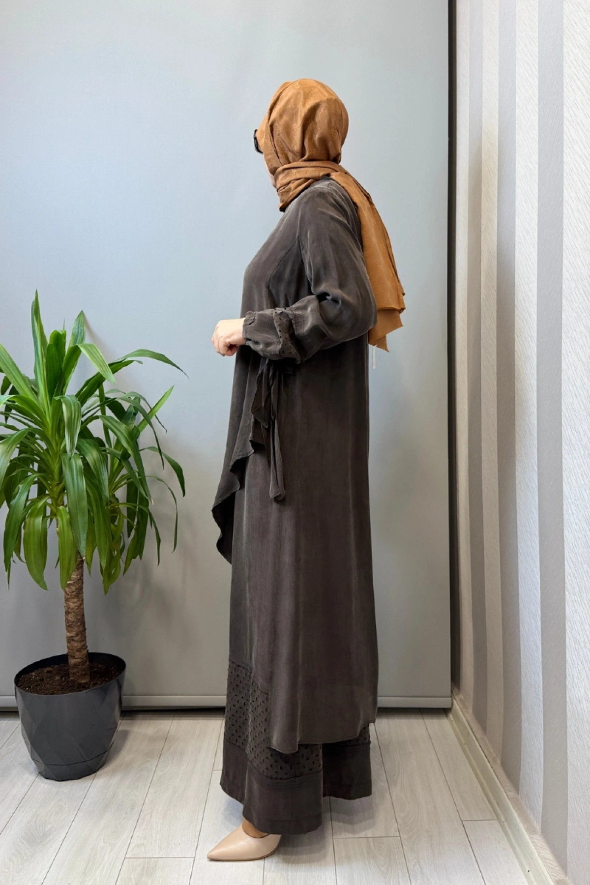 Misswhence Lazer Kesim Detaylı İpek Takım Kahve 39003