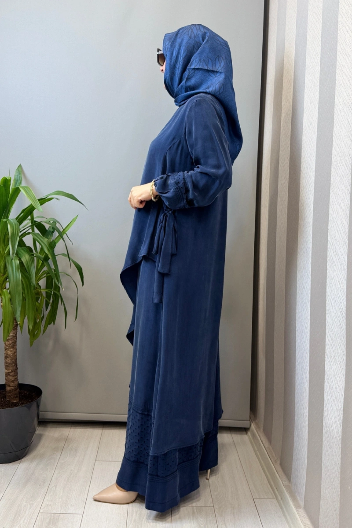 Misswhence Lazer Kesim Detaylı İpek Takım İndigo 39003