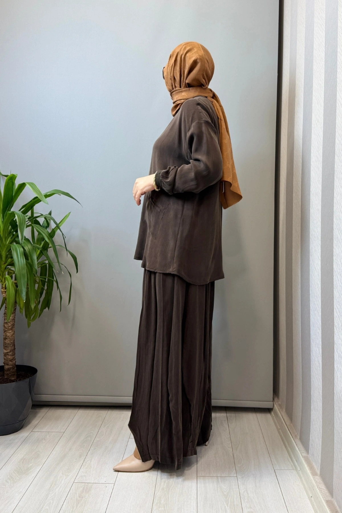 Misswhence Fermuar Detaylı Şalvarlı Takım Kahve 39004