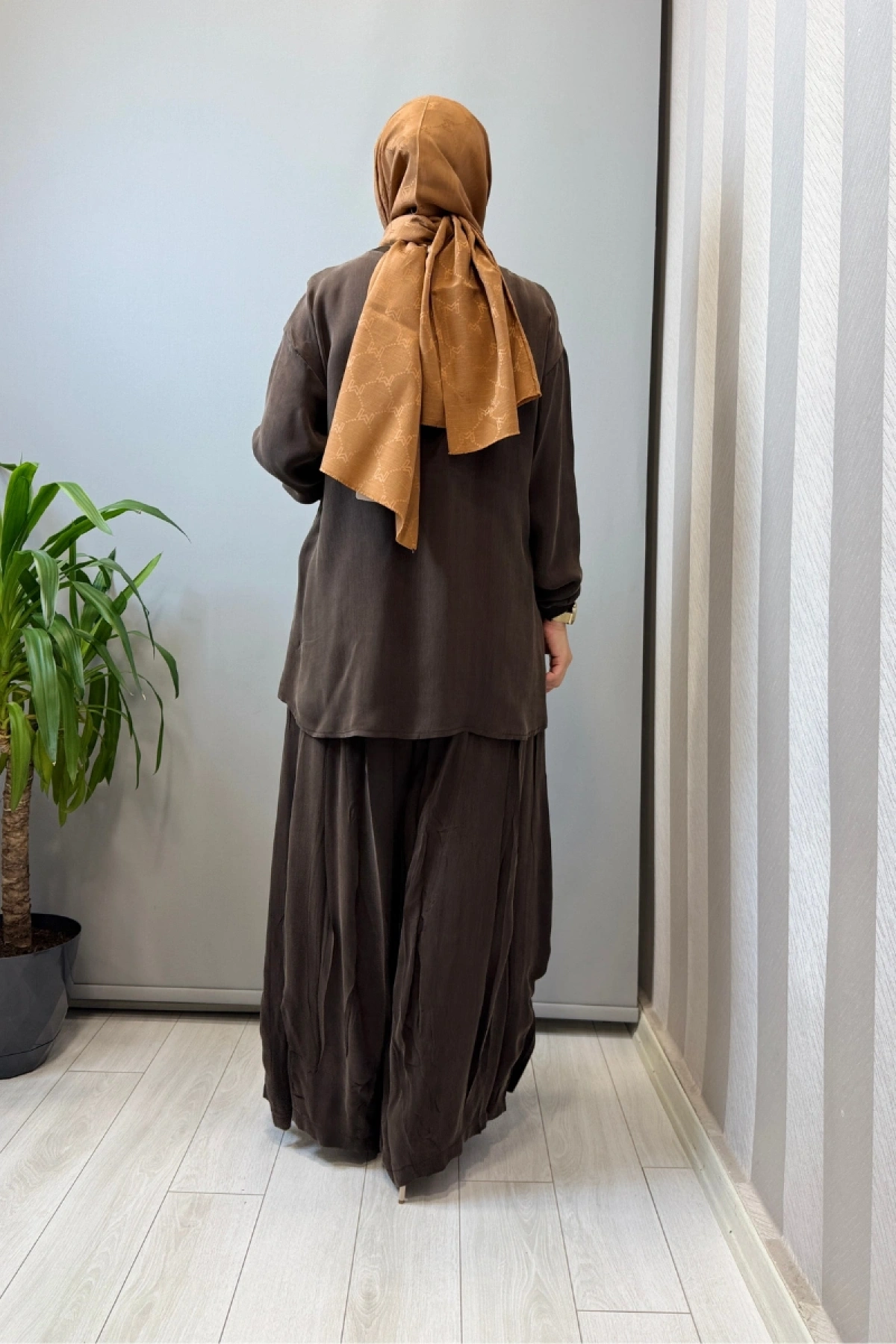 Misswhence Fermuar Detaylı Şalvarlı Takım Kahve 39004