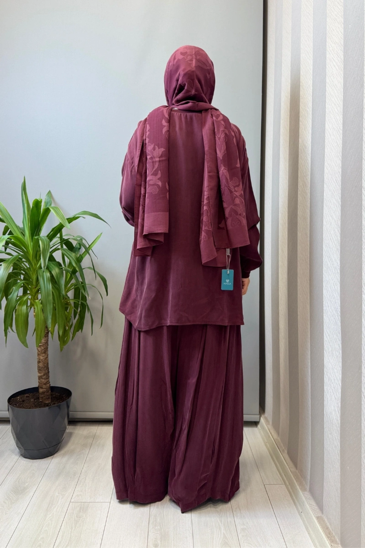 Misswhence Fermuar Detaylı Şalvarlı Takım Bordo 39004