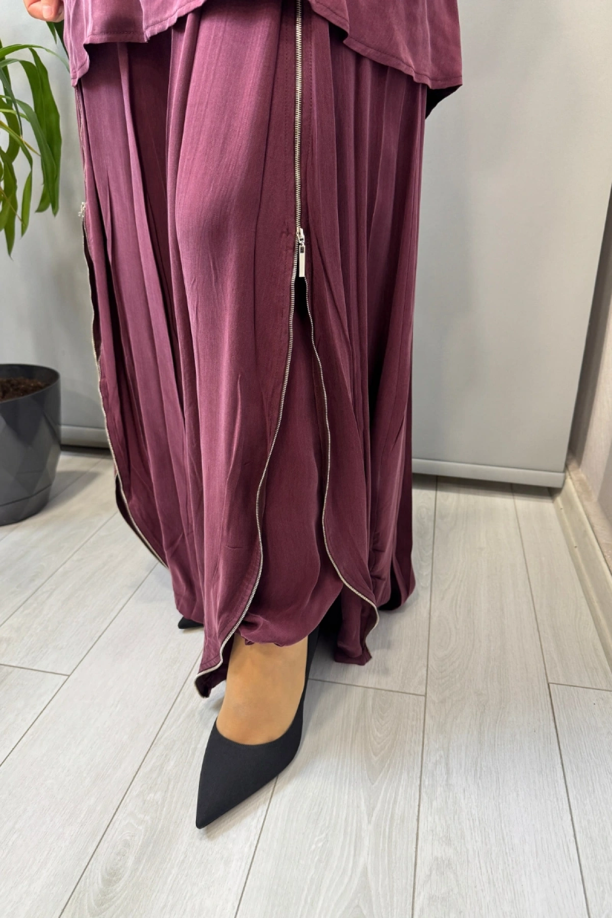 Misswhence Fermuar Detaylı Şalvarlı Takım Bordo 39004