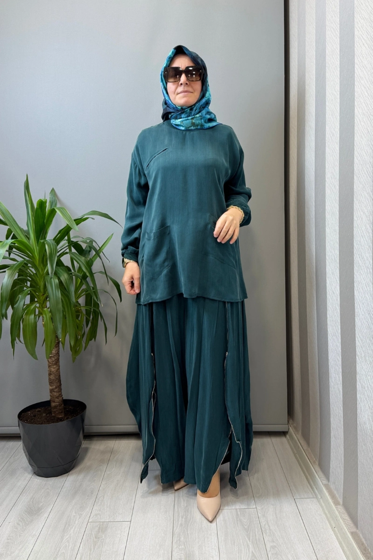 Misswhence Fermuar Detaylı Şalvarlı Takım Yeşil 39004