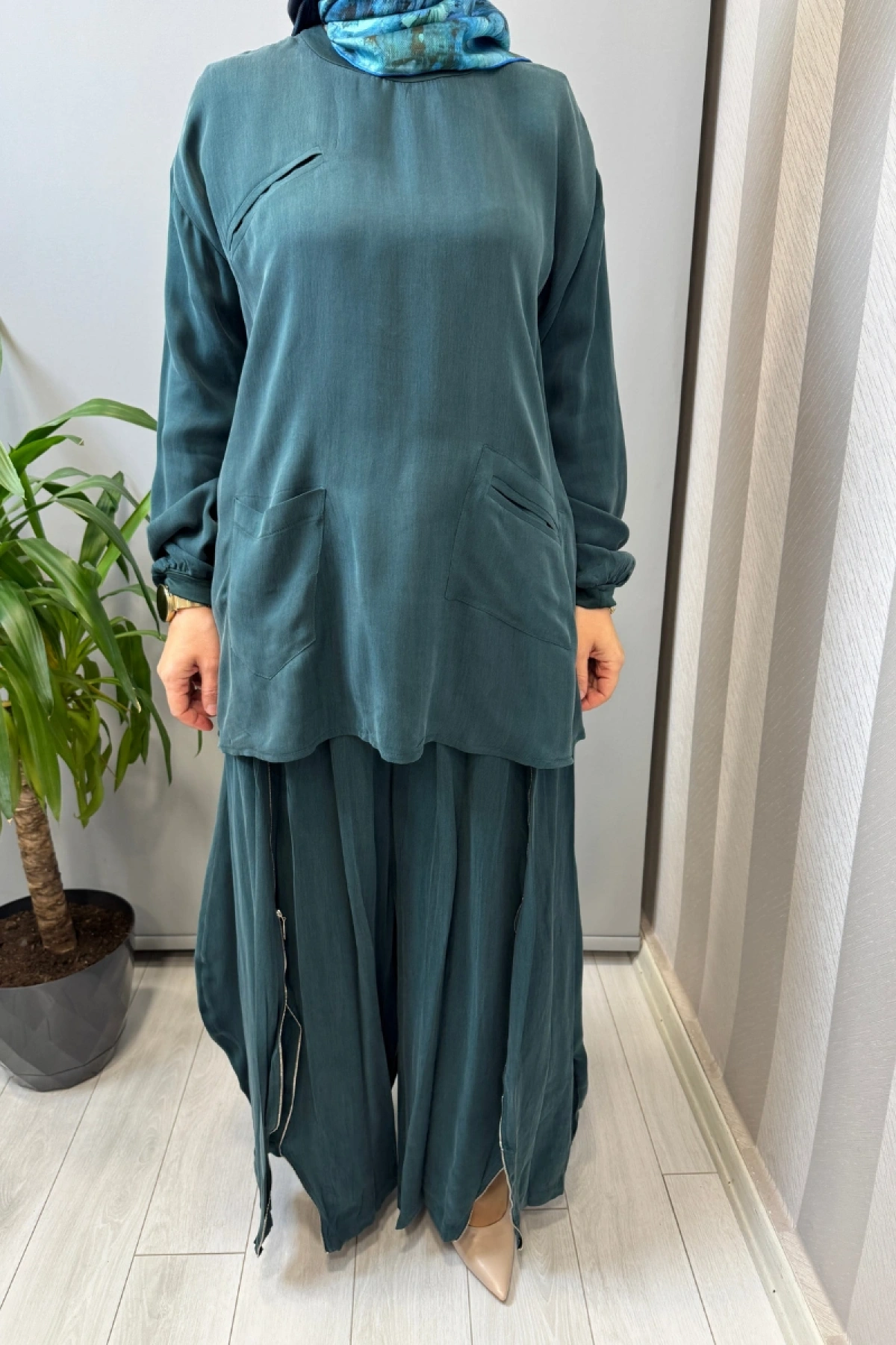 Misswhence Fermuar Detaylı Şalvarlı Takım Yeşil 39004