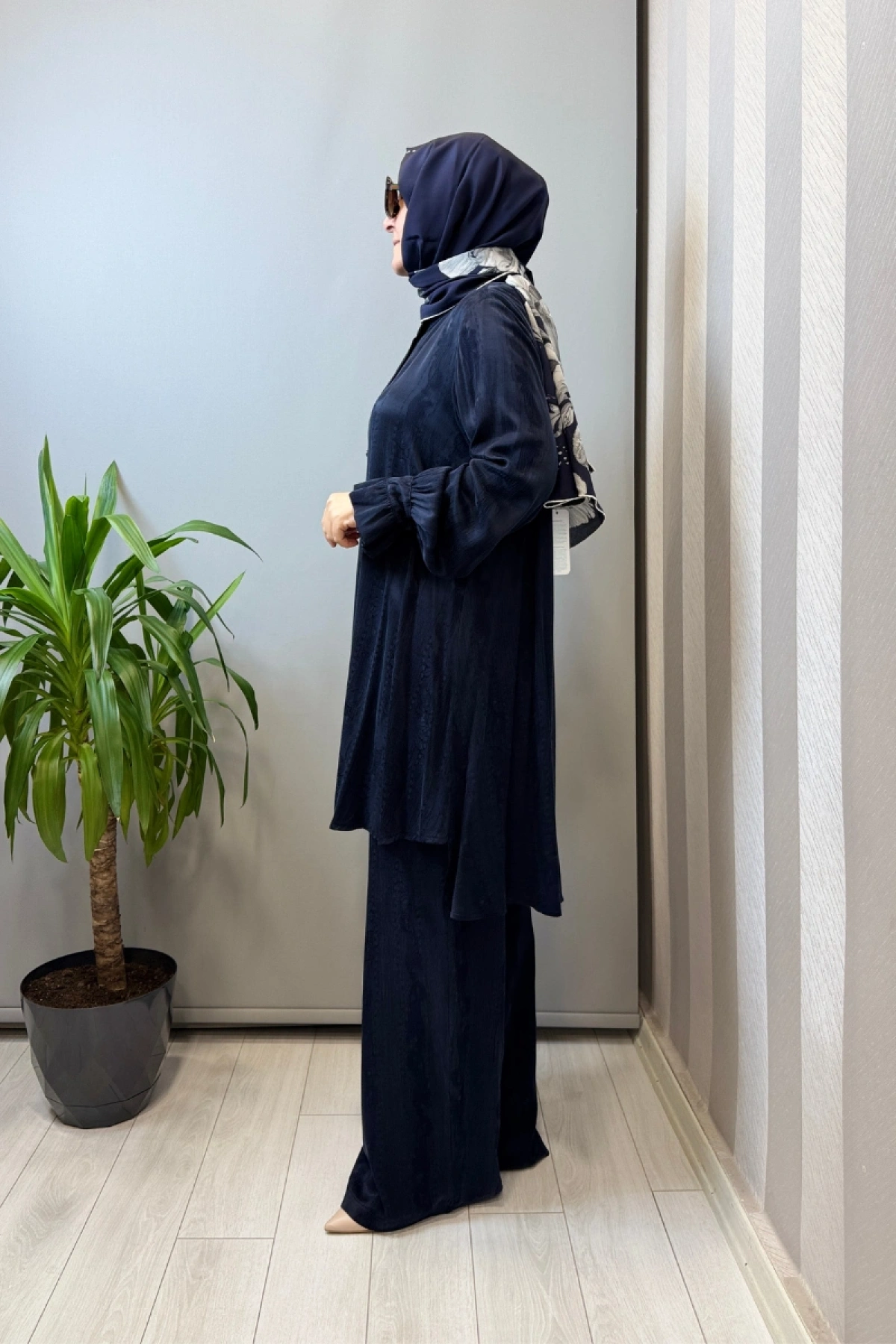 Misswhence Çıtçıtlı İpek Gömlek Takım Lacivert 39019