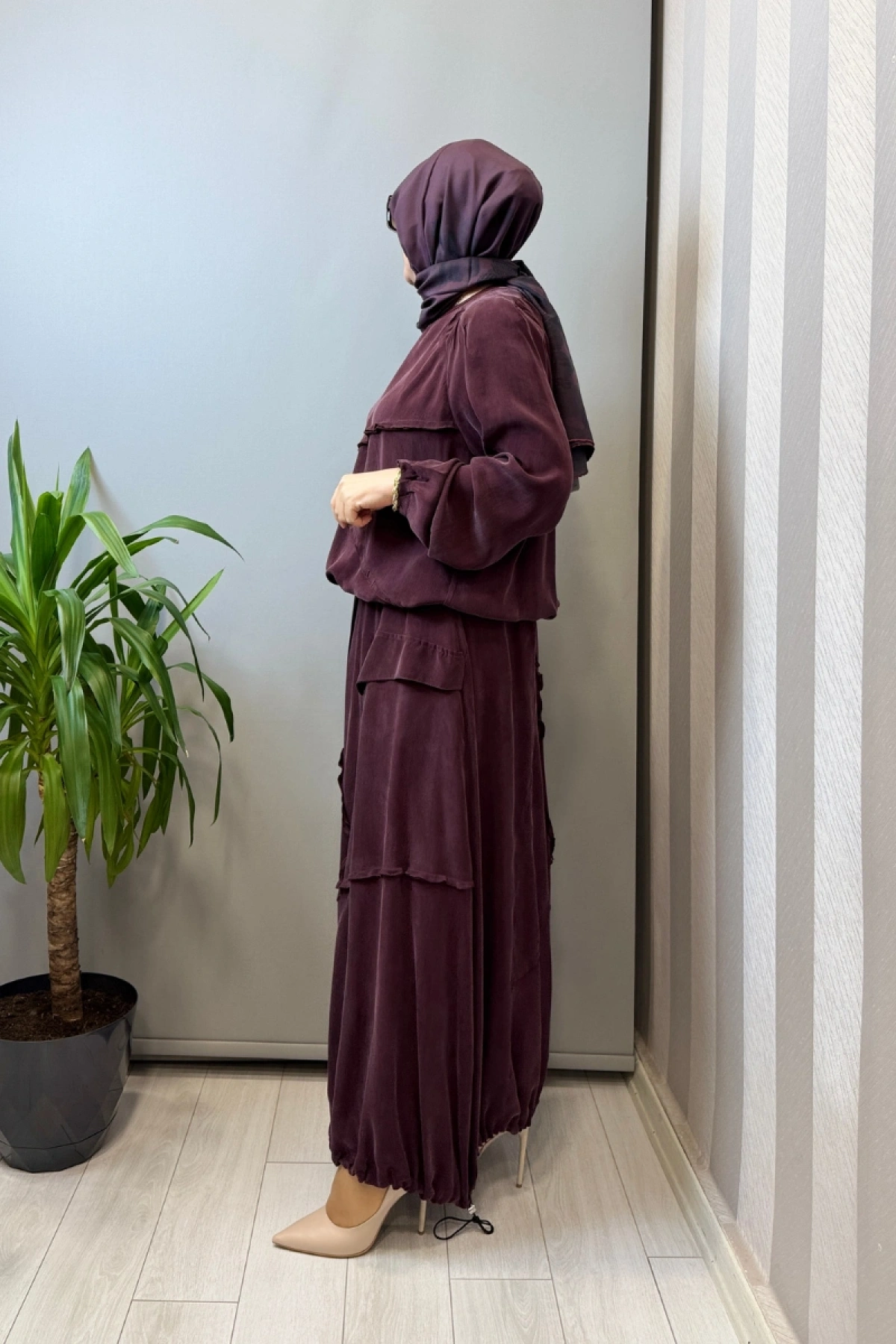 Misswhence Ters Dikiş Detaylı İpek Takım Bordo 39020