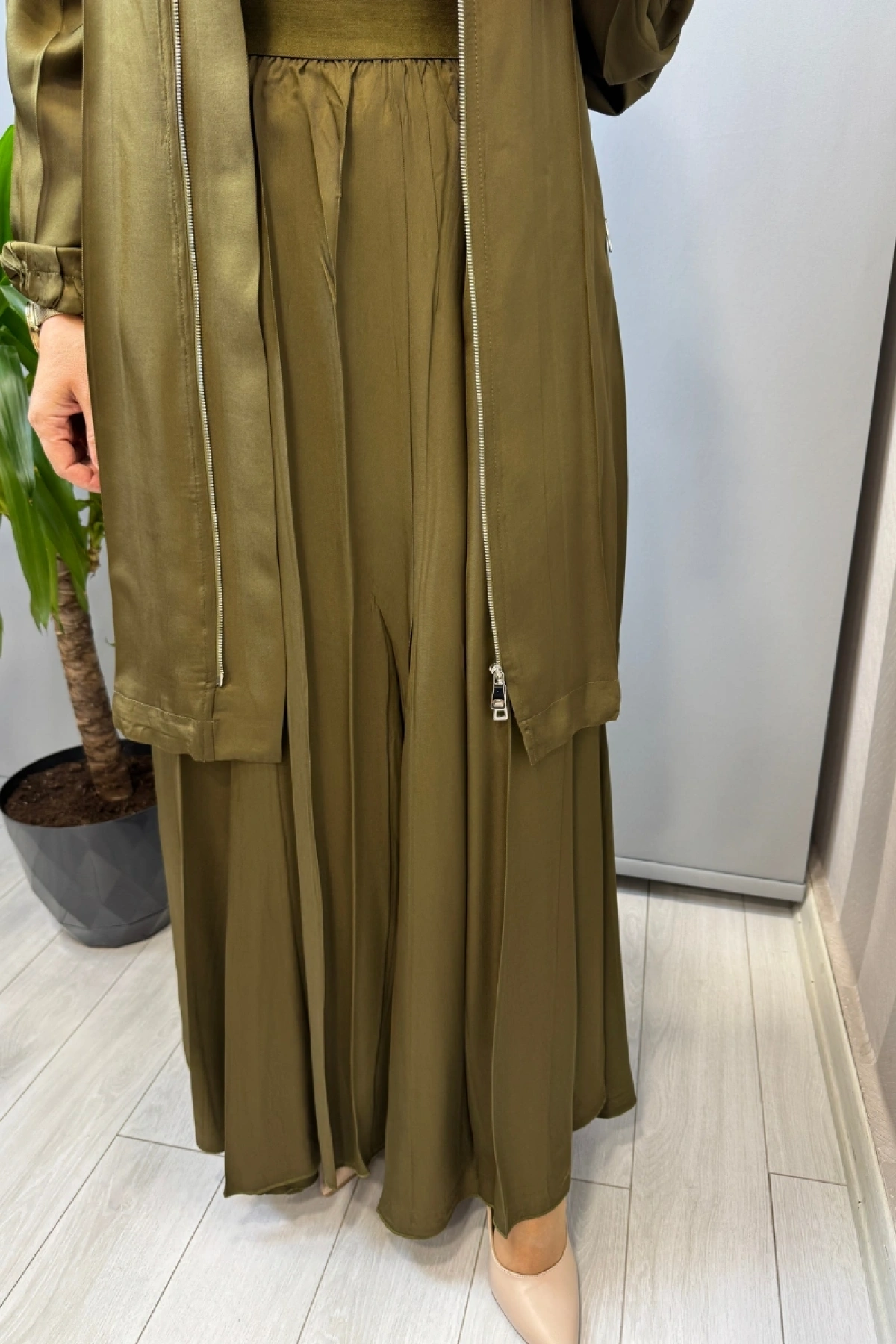 Misswhence Fermuar Detaylı Ceketli Etek Takım Haki 39203