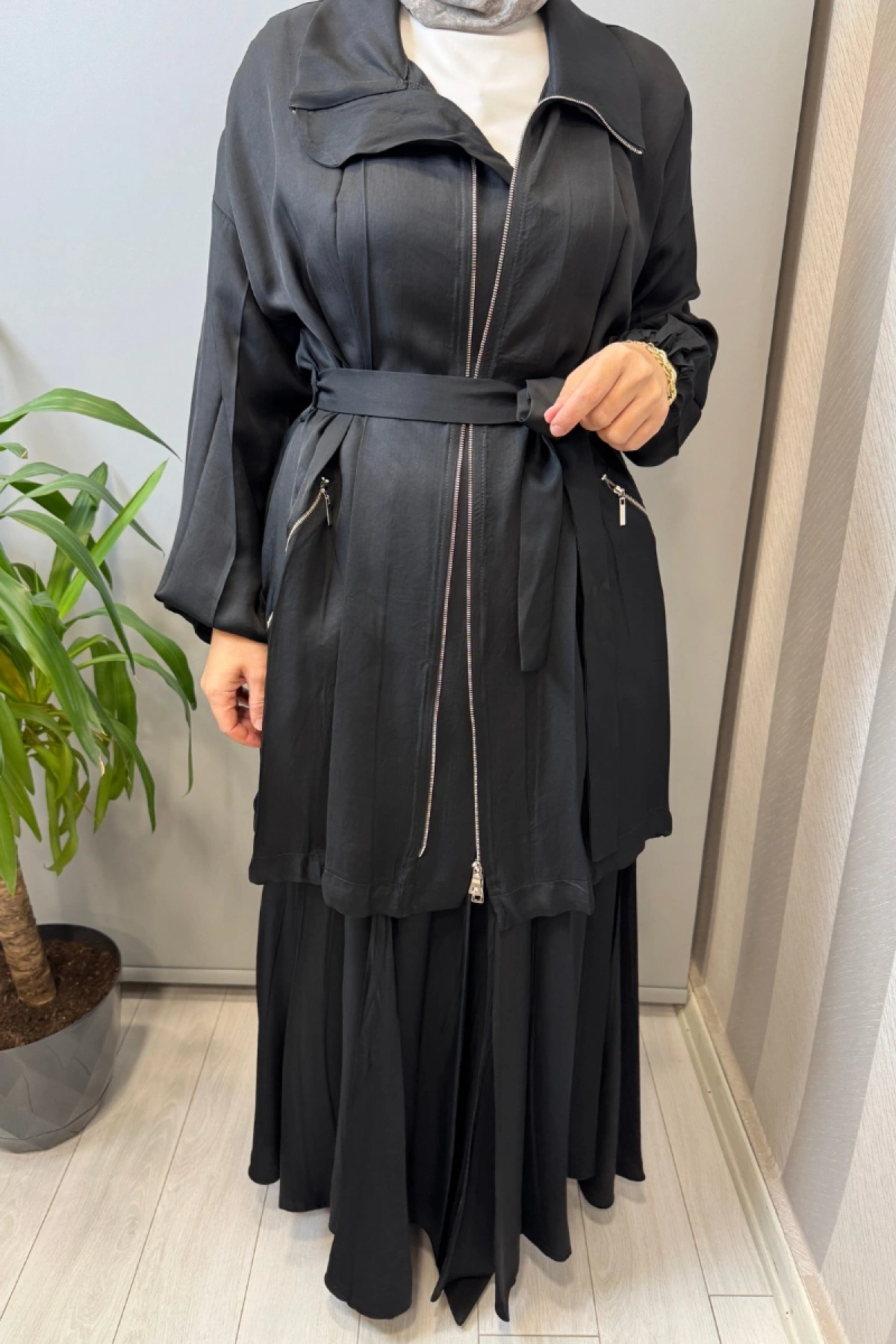 Misswhence Fermuar Detaylı Ceketli Etek Takım Siyah 39203