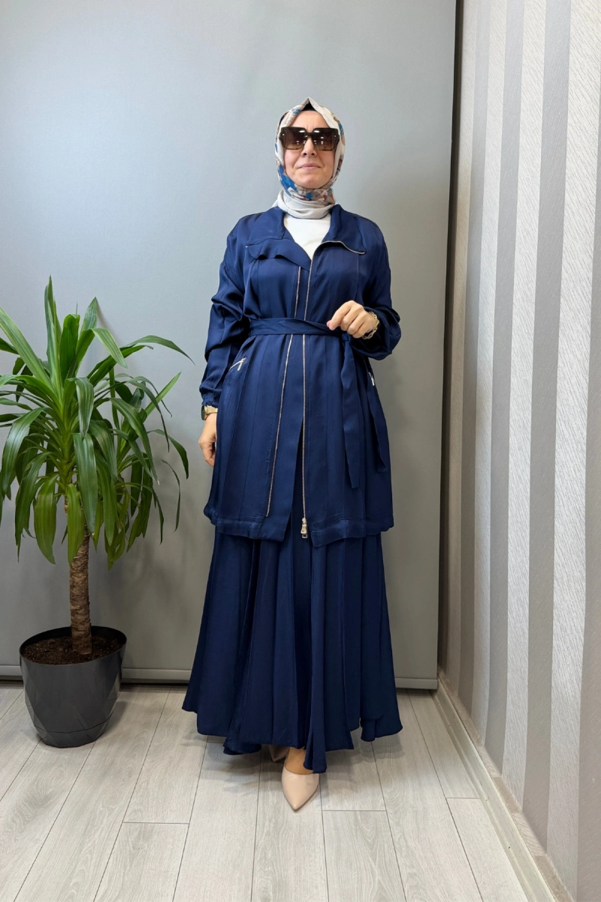 Misswhence Fermuar Detaylı Ceketli Etek Takım Lacivert 39203