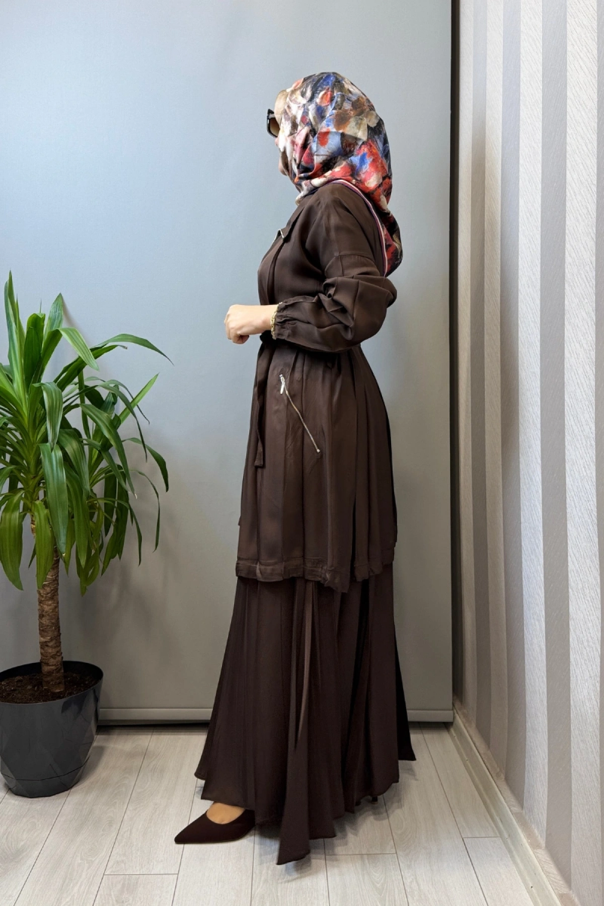 Misswhence Fermuar Detaylı Ceketli Etek Takım Kahve 39203