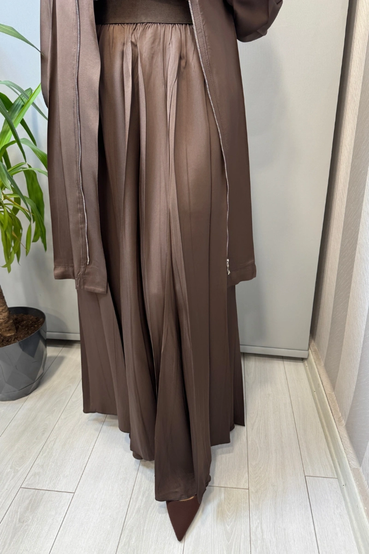 Misswhence Fermuar Detaylı Ceketli Etek Takım Kahve 39203