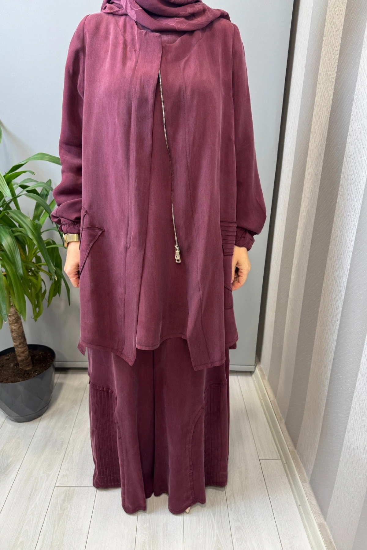 Misswhence Üçlü İpek Takım Bordo 39208