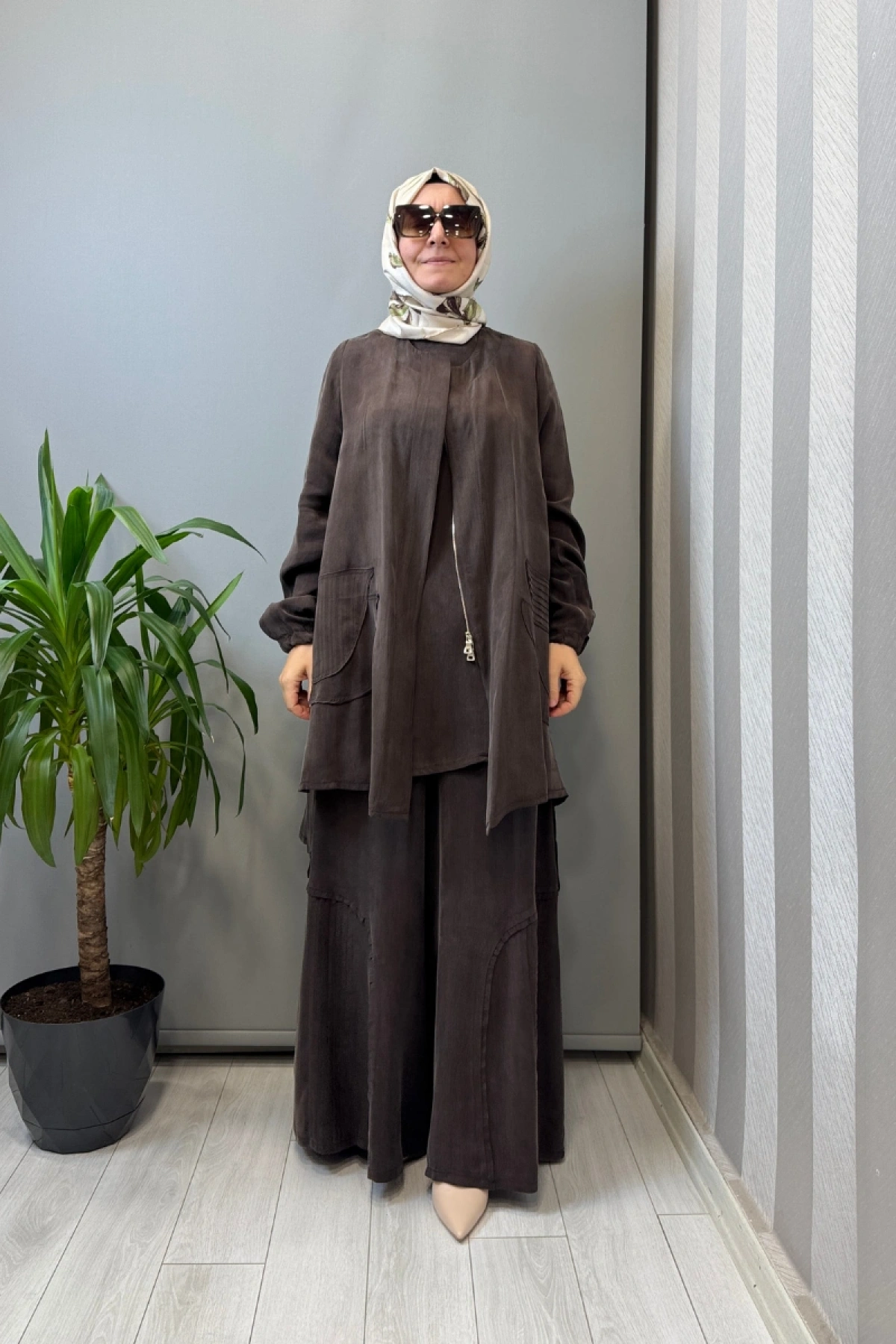 Misswhence Üçlü İpek Takım Kahve 39208