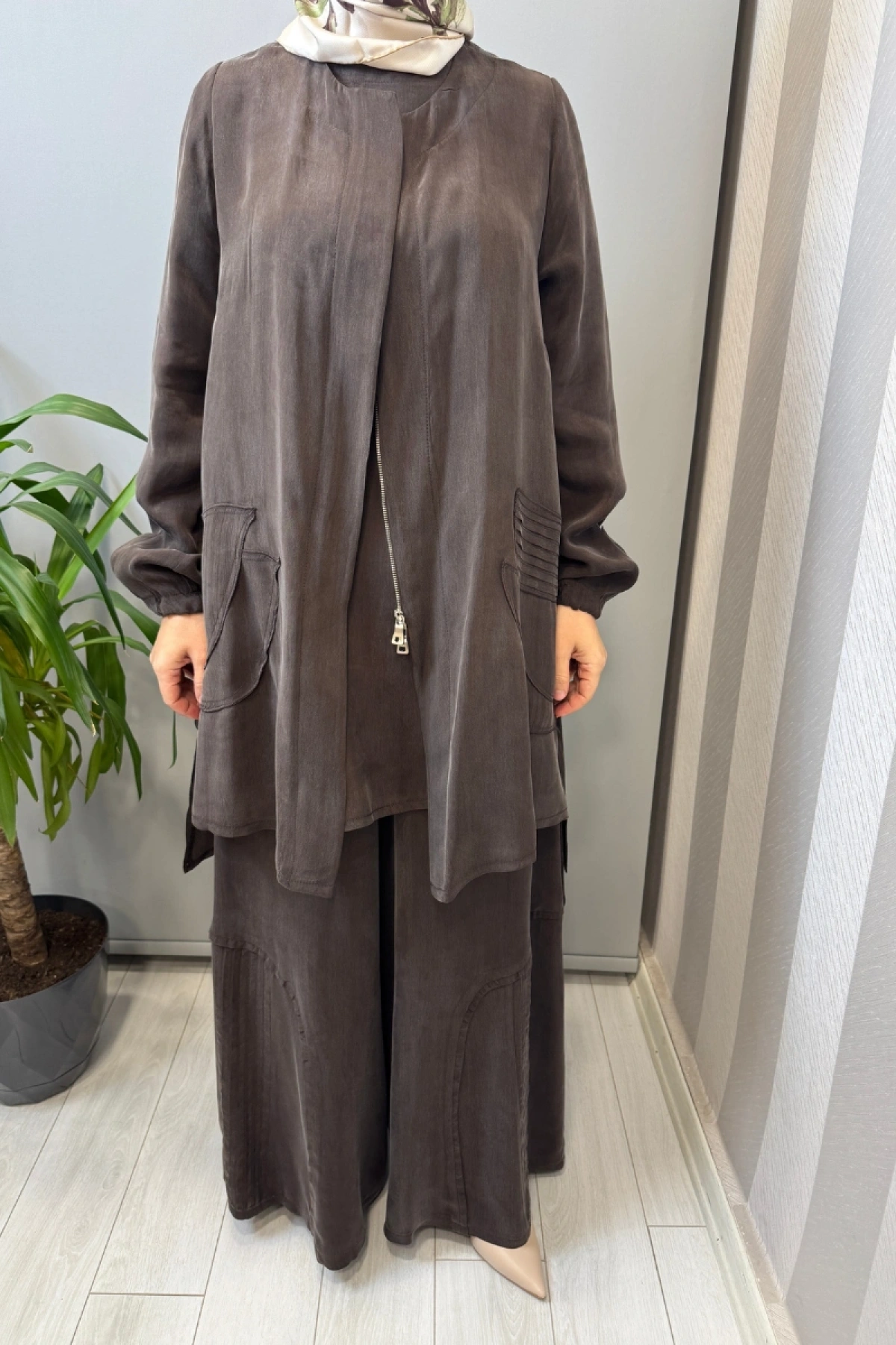 Misswhence Üçlü İpek Takım Kahve 39208