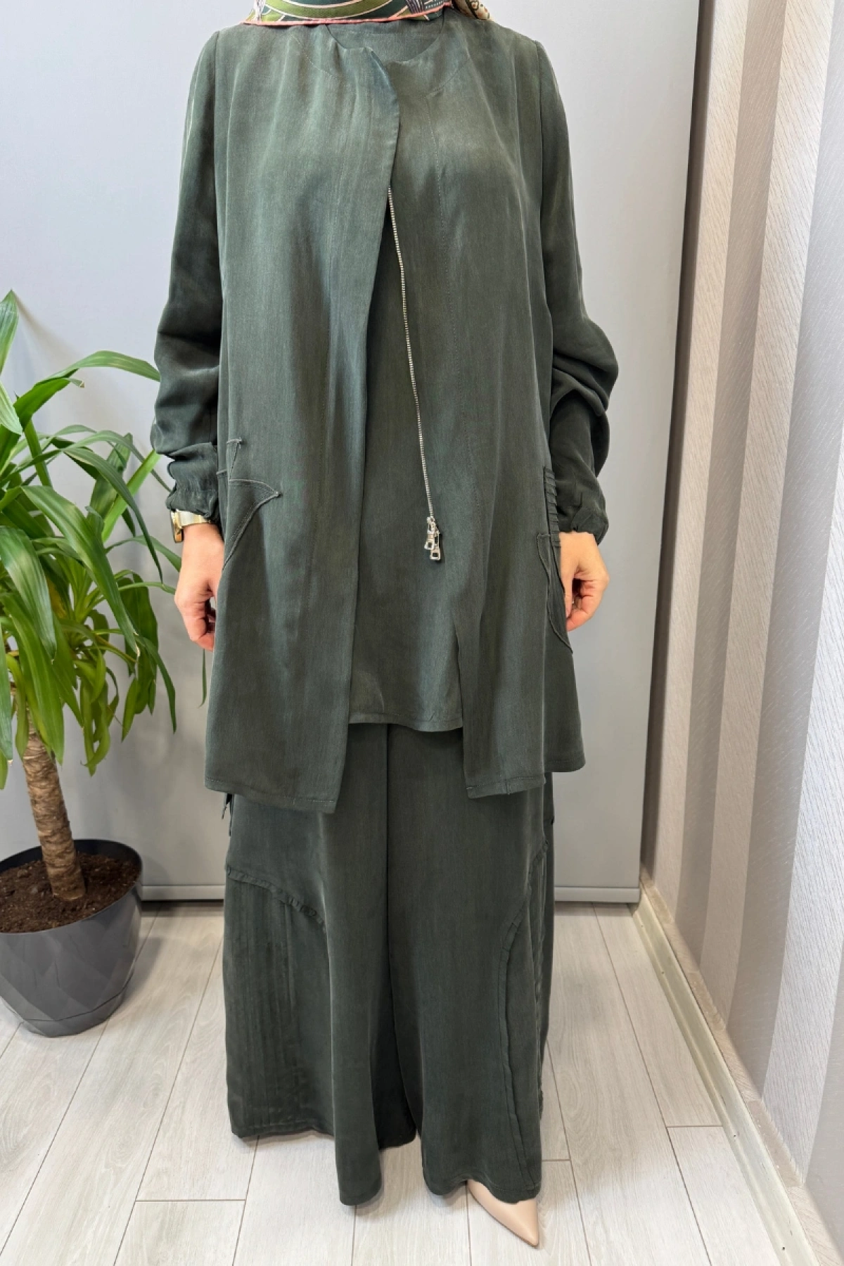 Misswhence Üçlü İpek Takım Yeşil 39208