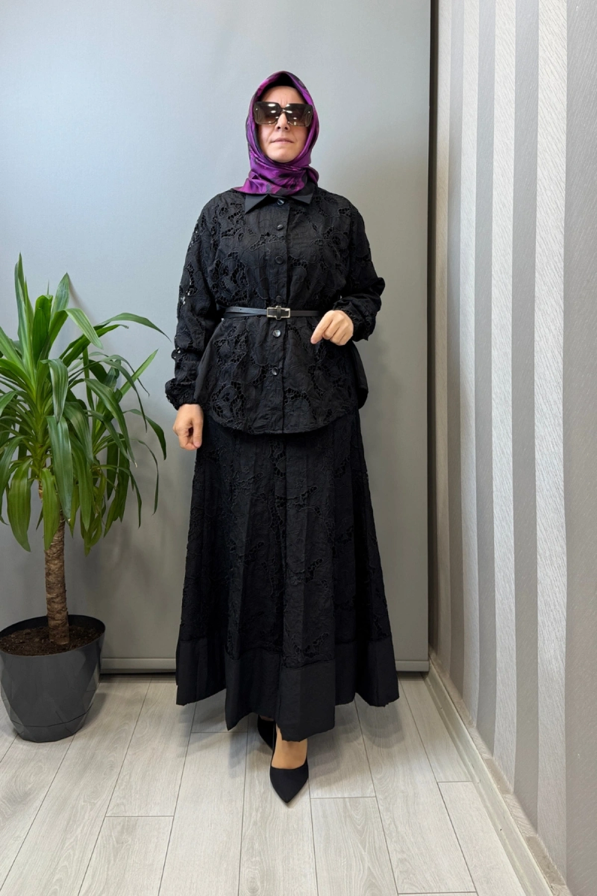 Misswhence Delik İşi Poplin Detaylı Takım Siyah 39306